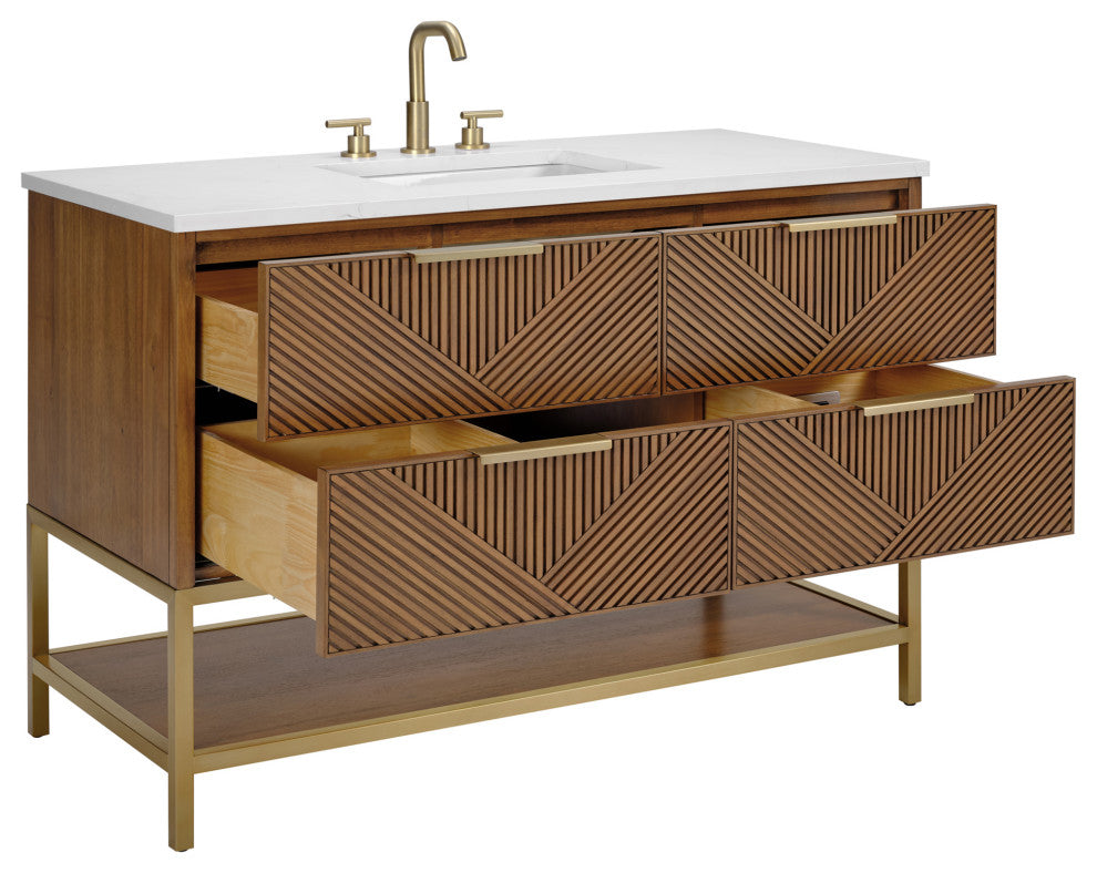 Diamond 48" Single Vanity, Walnut/Satin Brass