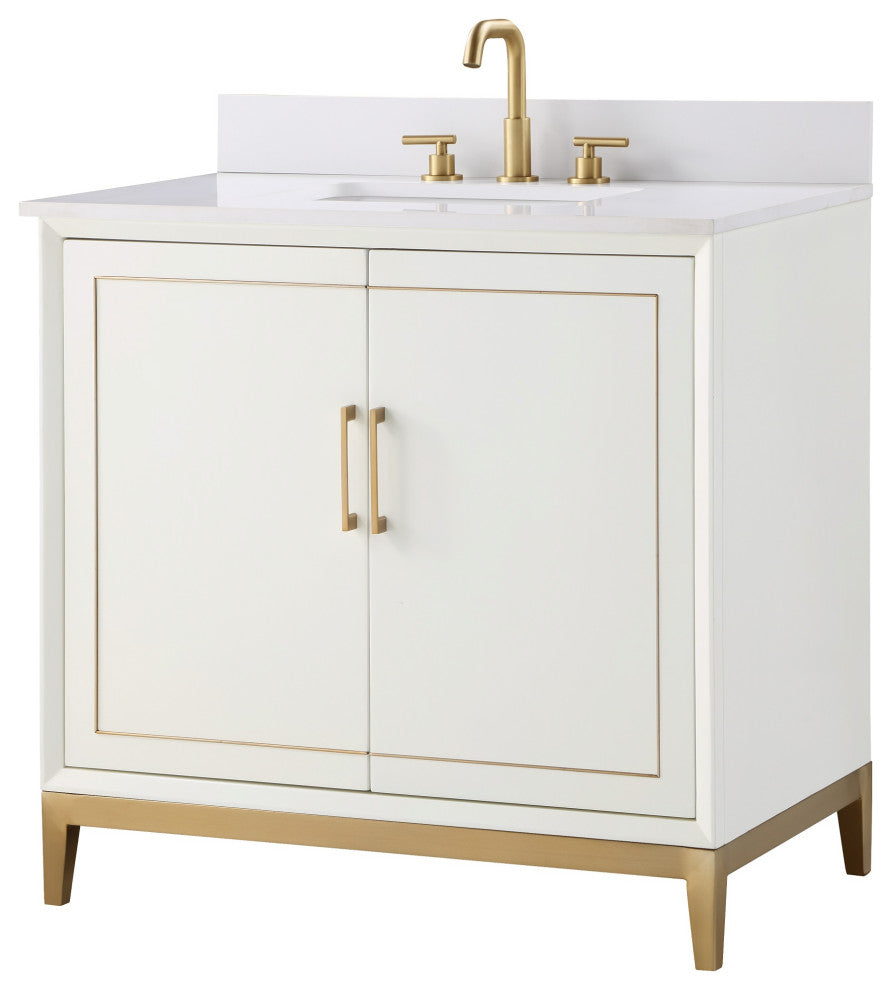 Gracie 36" Single Vanity, Satin White/ Satin Brass