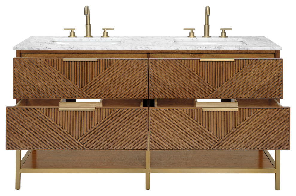 Diamond 60" Double Vanity, Walnut/Satin Brass