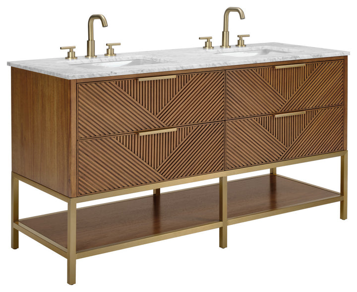 Diamond 60" Double Vanity, Walnut/Satin Brass