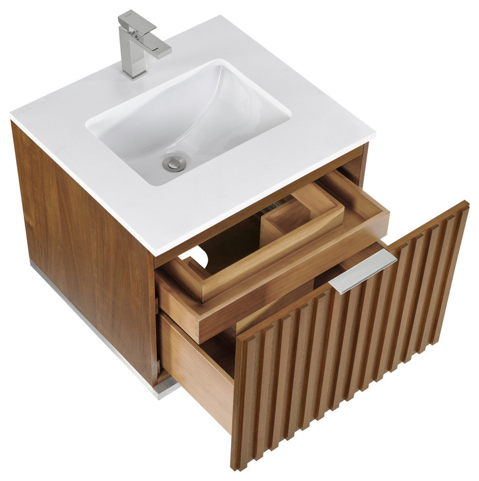 Terra 24" Single Floating Vanity, Walnut/Brushed Nickel