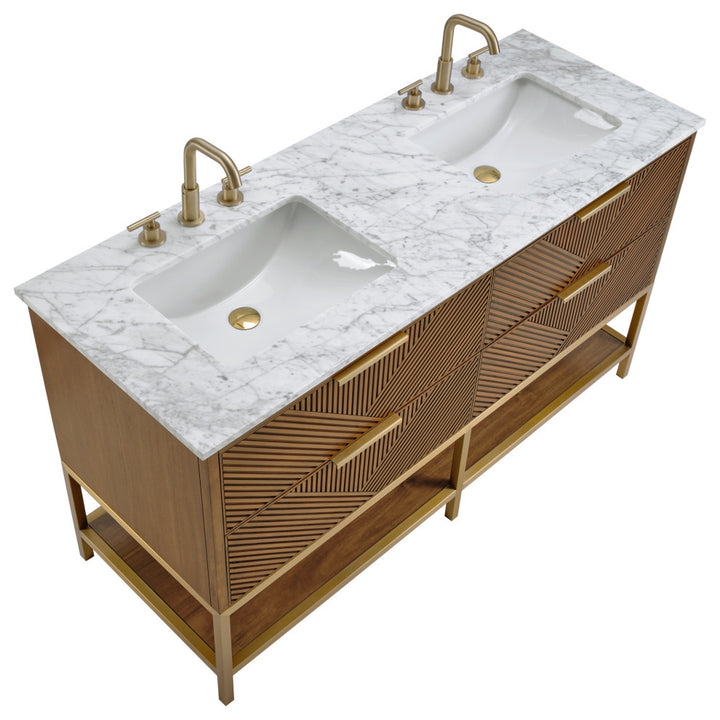 Diamond 60" Double Vanity, Walnut/Satin Brass