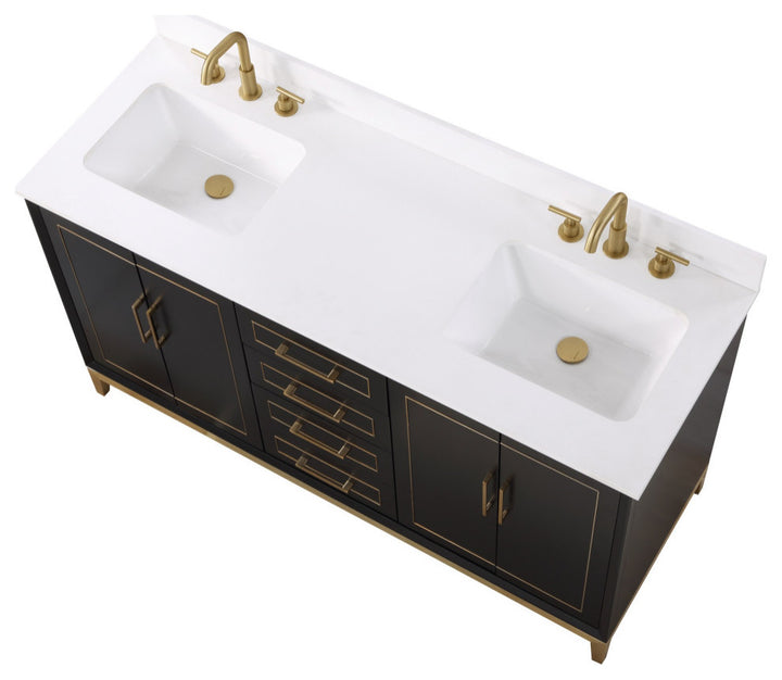 Gracie 60" Double Vanity, Midnight Black/Satin Brass