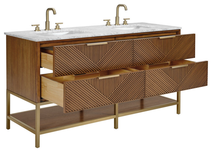 Diamond 60" Double Vanity, Walnut/Satin Brass