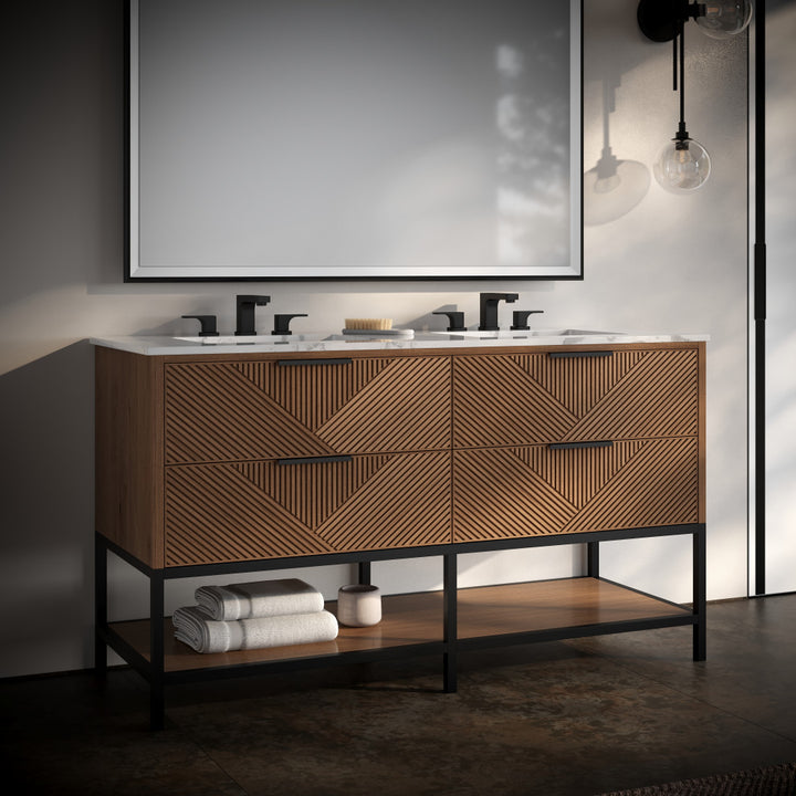 Diamond 60" Double Vanity, Walnut/Matte Black