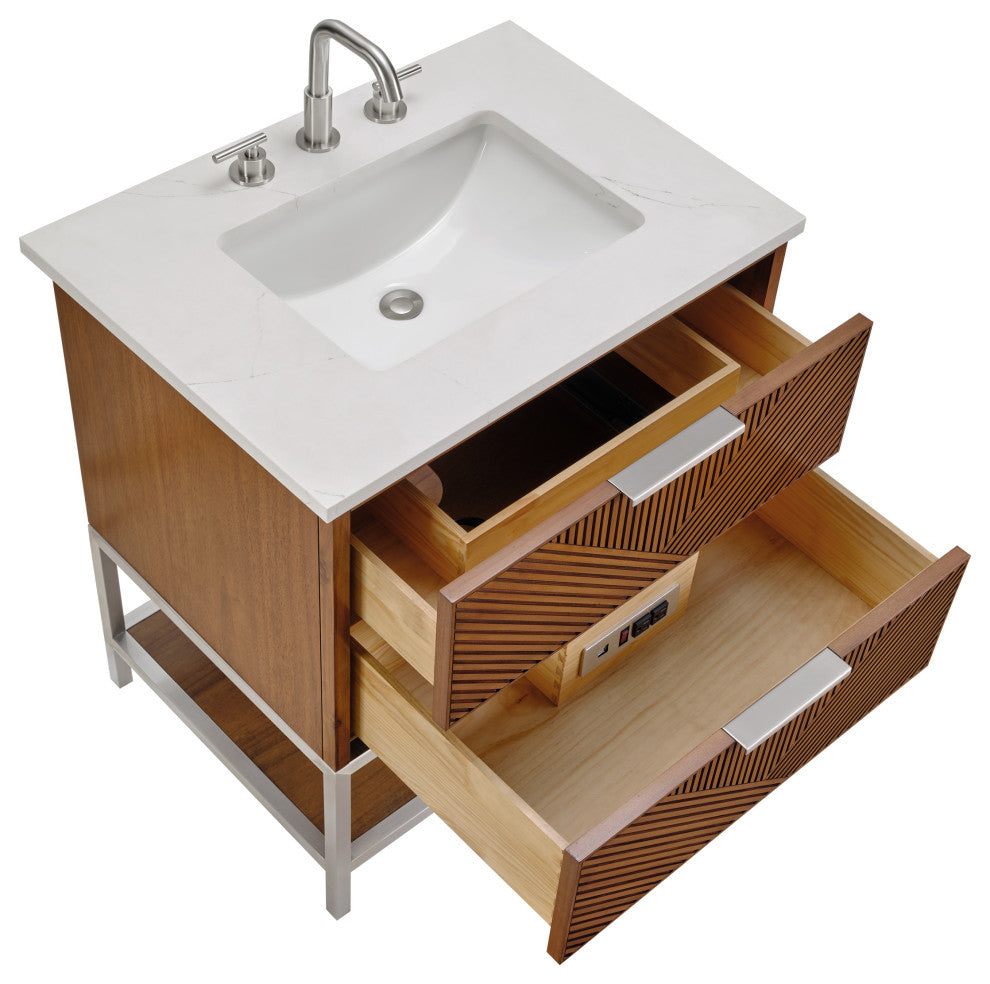 Diamond 30" Single Vanity, Walnut/Brushed Nickel