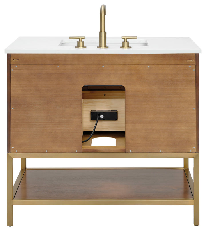 Diamond 36" Single Vanity Vanity, Walnut/Satin Brass