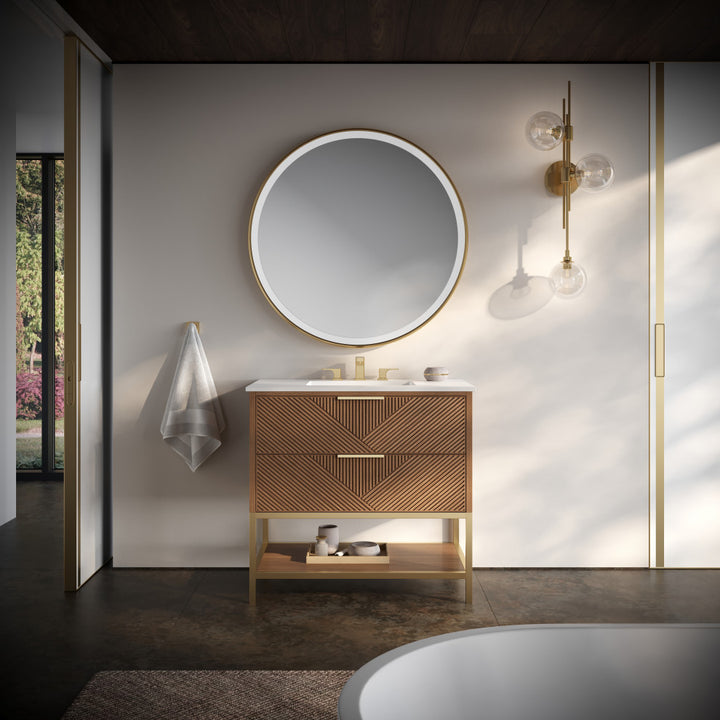 Diamond 36" Single Vanity Vanity, Walnut/Satin Brass