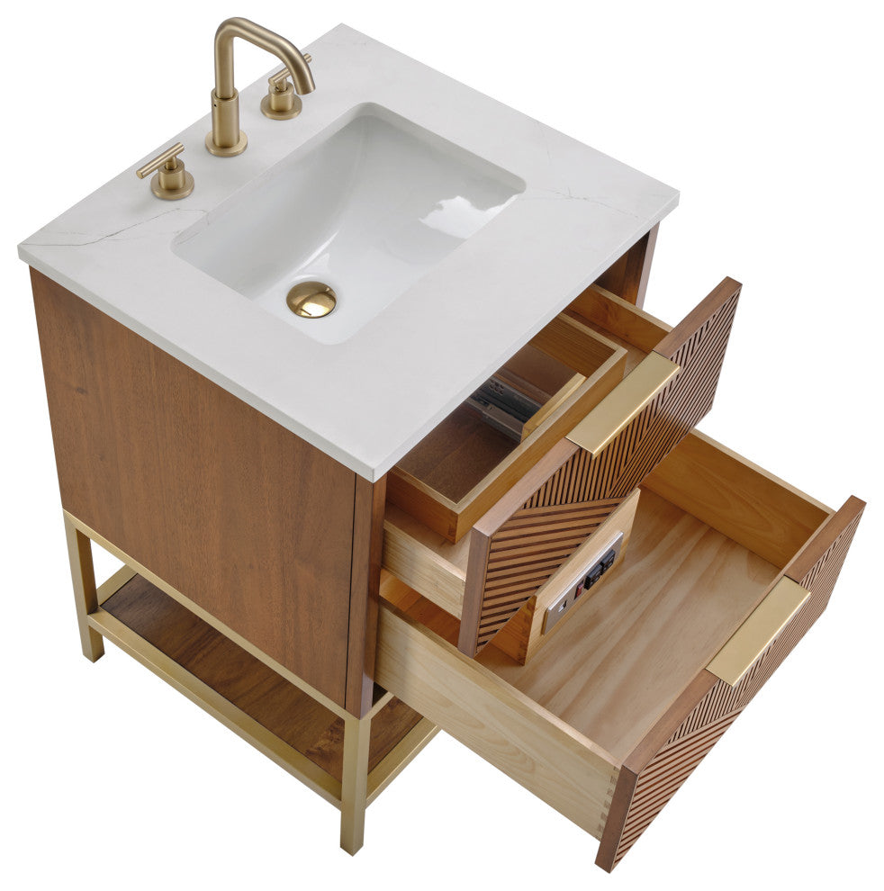 Diamond 24" Single Vanity, Walnut/Satin Brass