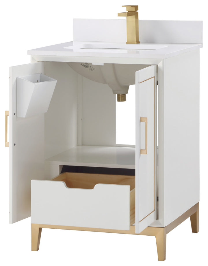 Gracie 24" Single Vanity, Satin White/Satin Brass