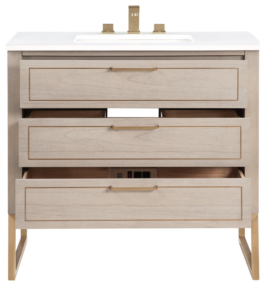 Markham 36" Single Vanity, Cashmere Grey/Satin Brass