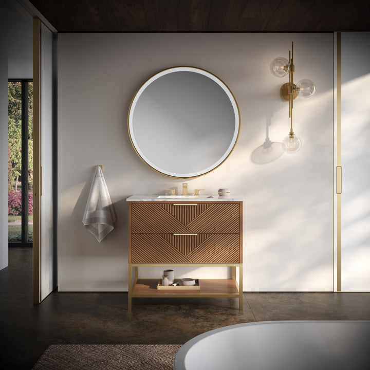 Diamond 36" Single Vanity Vanity, Walnut/Satin Brass