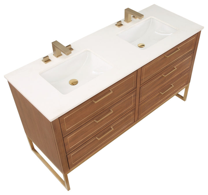 Markham 60" Double Vanity, Walnut/Satin Brass