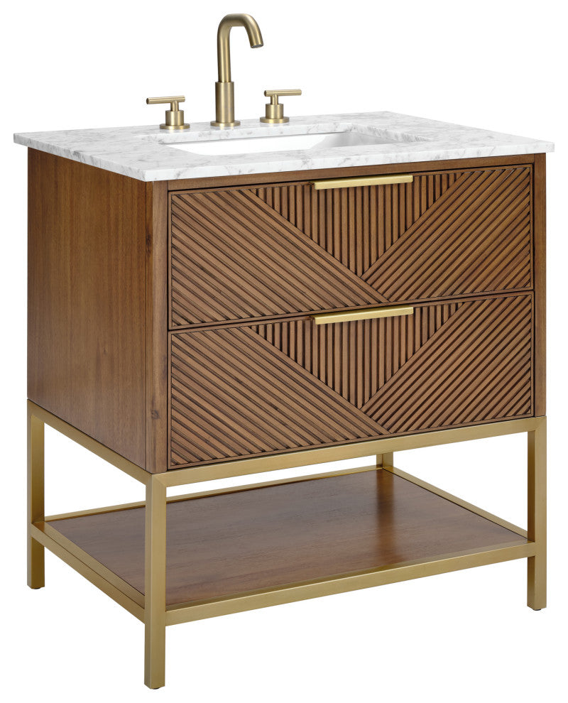 Diamond 30" Single Vanity, Walnut/Satin Brass