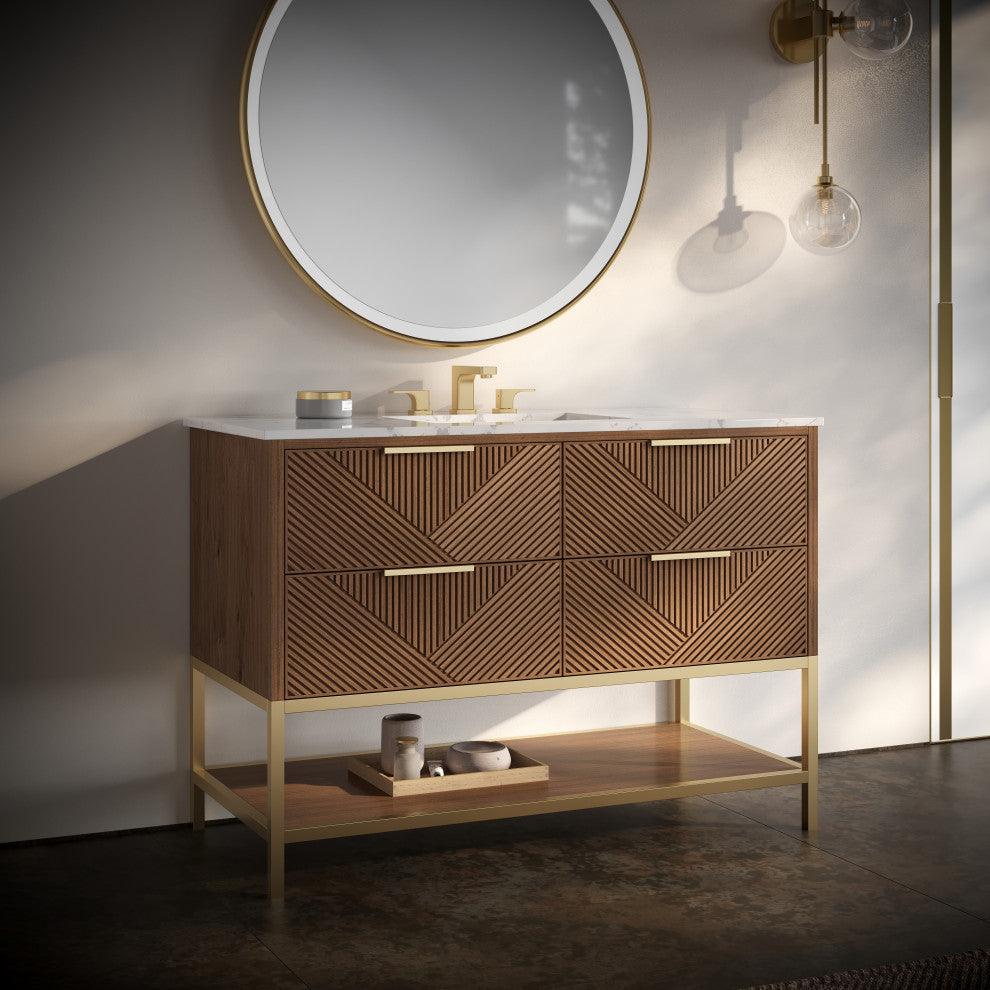 Diamond 48" Single Vanity, Walnut/Satin Brass