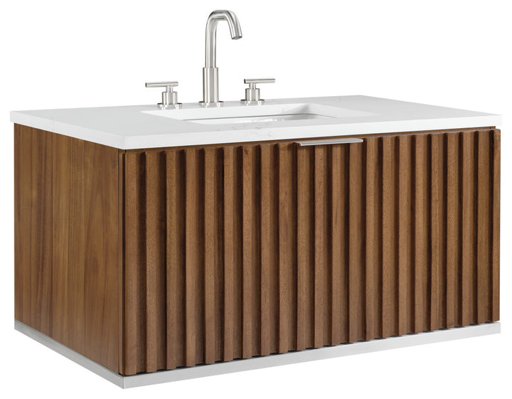 Terra 36" Single Floating Vanity, Walnut/Brushed Nickel