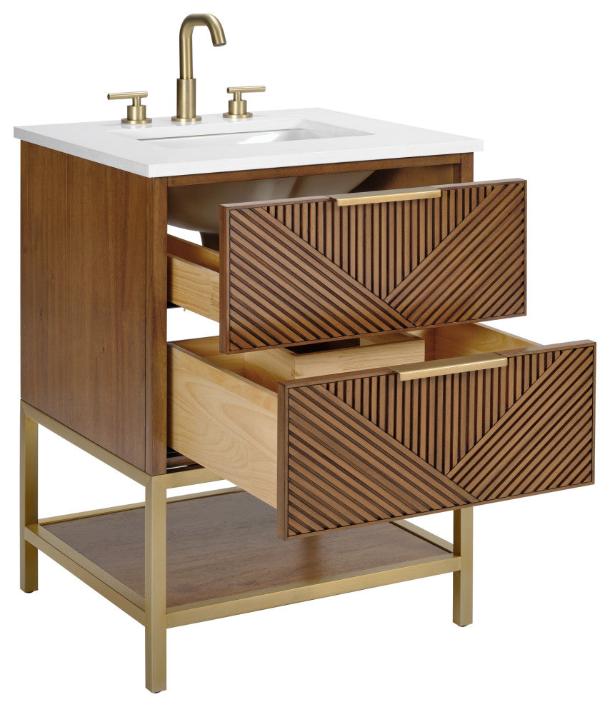 Diamond 24" Single Vanity, Walnut/Satin Brass