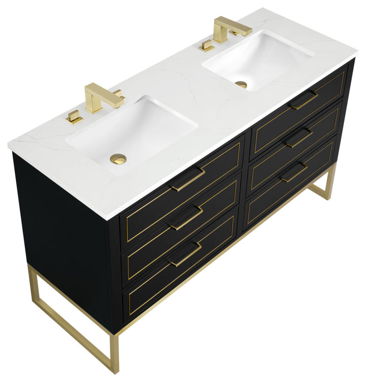 Markham 60" Double Vanity, Midnight Black/Satin Brass