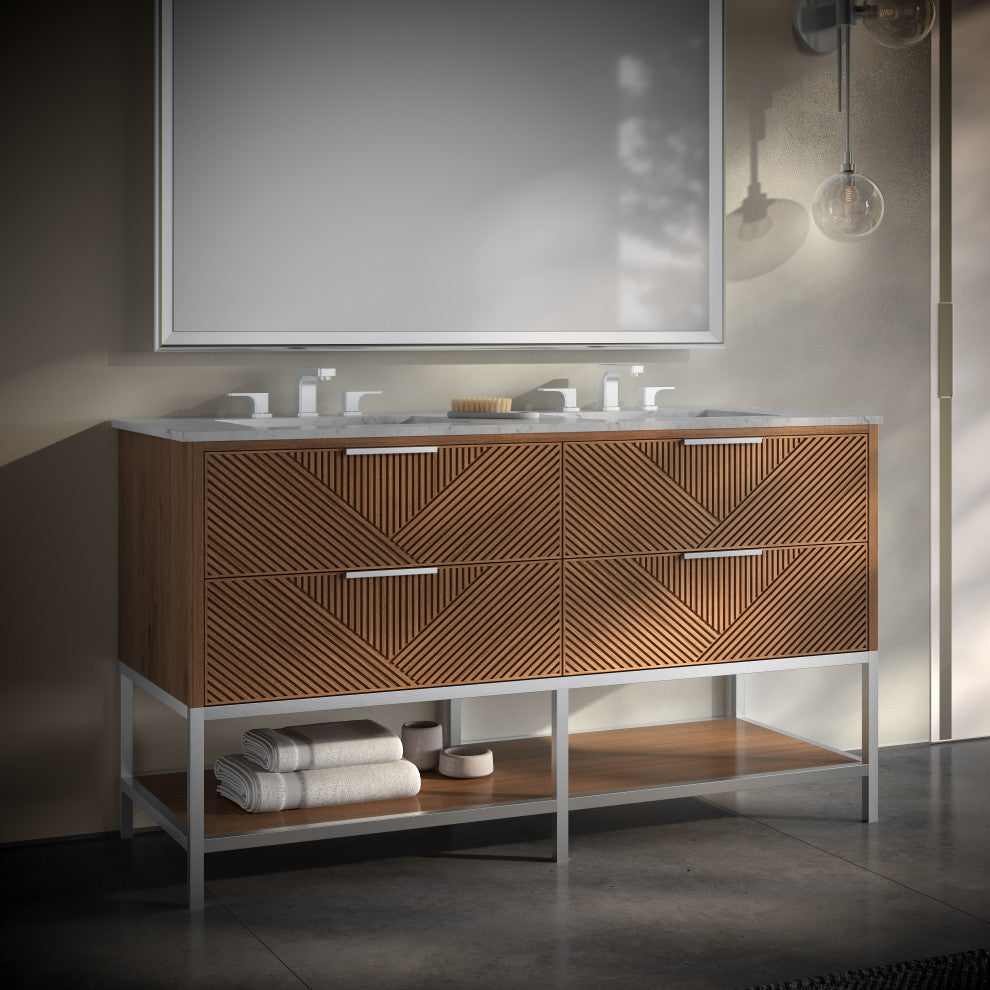 Diamond 60" Double Vanity, Walnut/Brushed Nickel