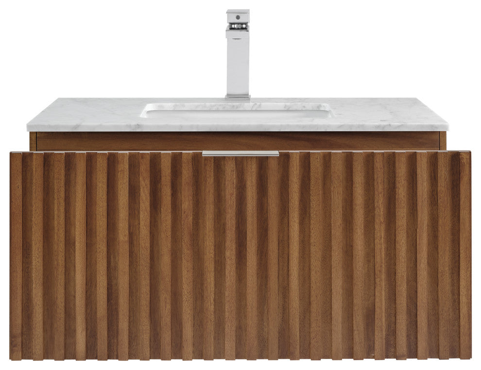 Terra 36" Single Floating Vanity, Walnut/Brushed Nickel