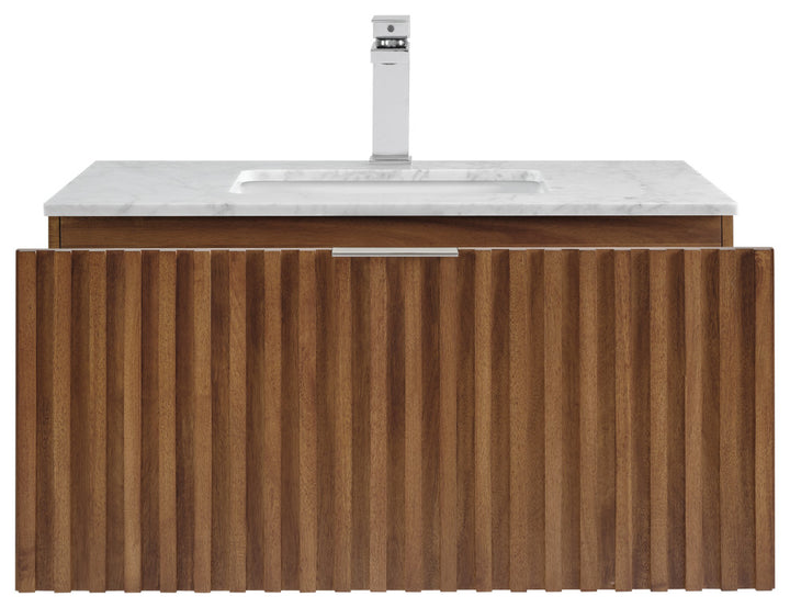 Terra 36" Single Floating Vanity, Walnut/Brushed Nickel