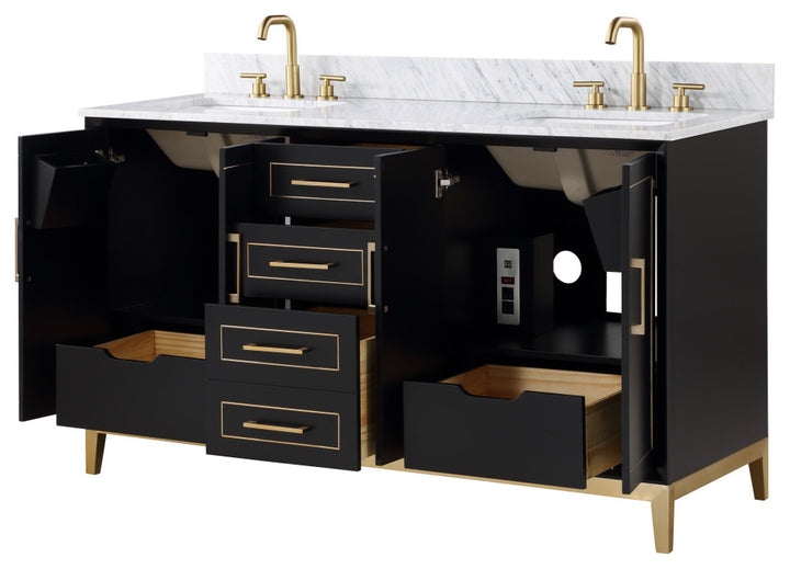 Gracie 60" Double Vanity, Midnight Black/Satin Brass