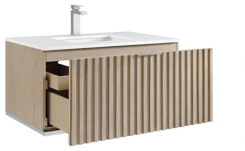 Terra 36" Single Floating Vanity, Cashmere Grey/Brushed Nickel