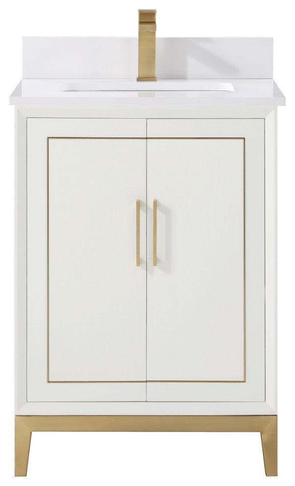 Gracie 24" Single Vanity, Satin White/Satin Brass