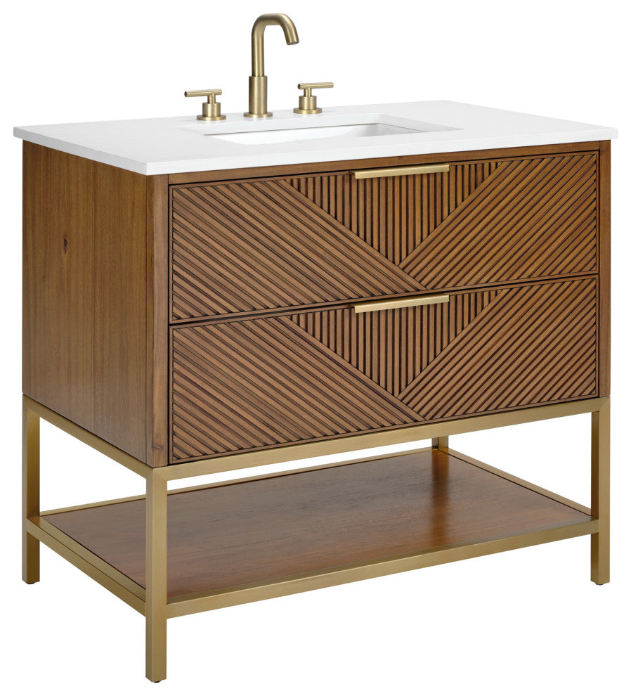 Diamond 36" Single Vanity Vanity, Walnut/Satin Brass