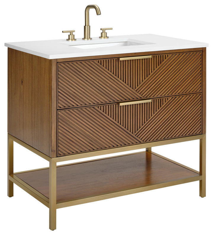 Diamond 36" Single Vanity Vanity, Walnut/Satin Brass