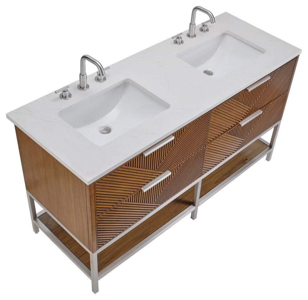 Diamond 60" Double Vanity, Walnut/Brushed Nickel