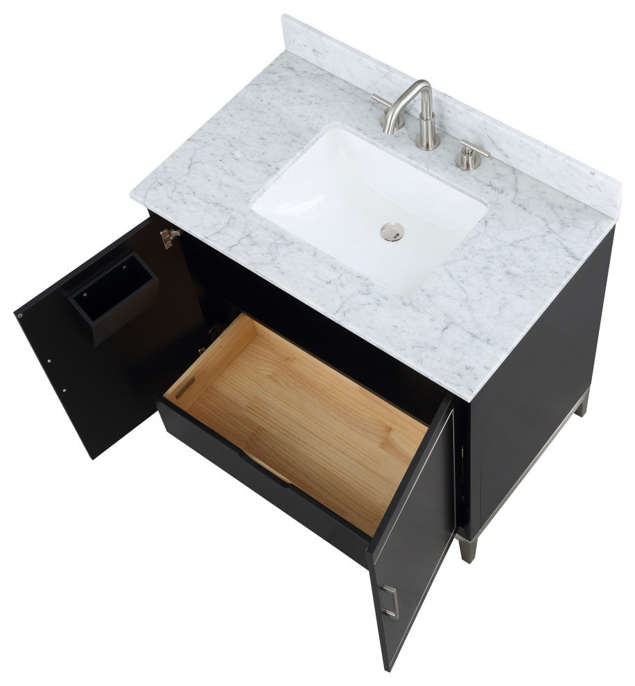 Gracie 30" / 36" Single Vanity, Midnight Black/Brushed Nickel