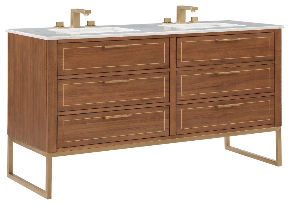 Markham 60" Double Vanity, Walnut/Satin Brass