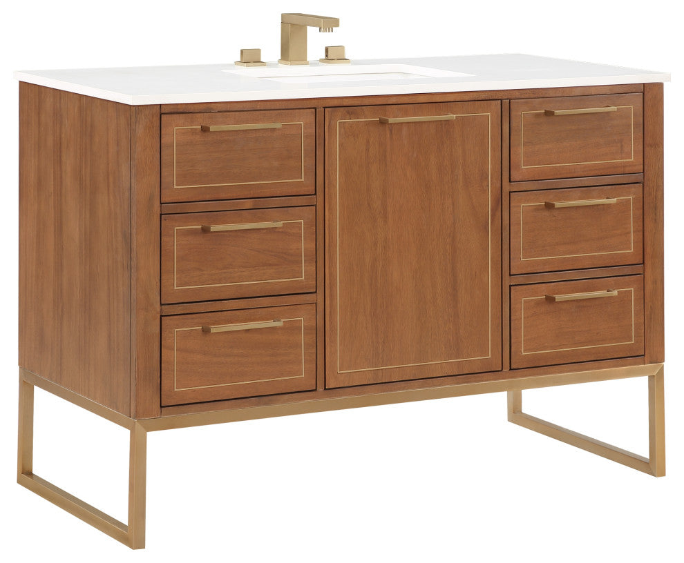 Markham 48" Single Vanity, Walnut/Satin Brass