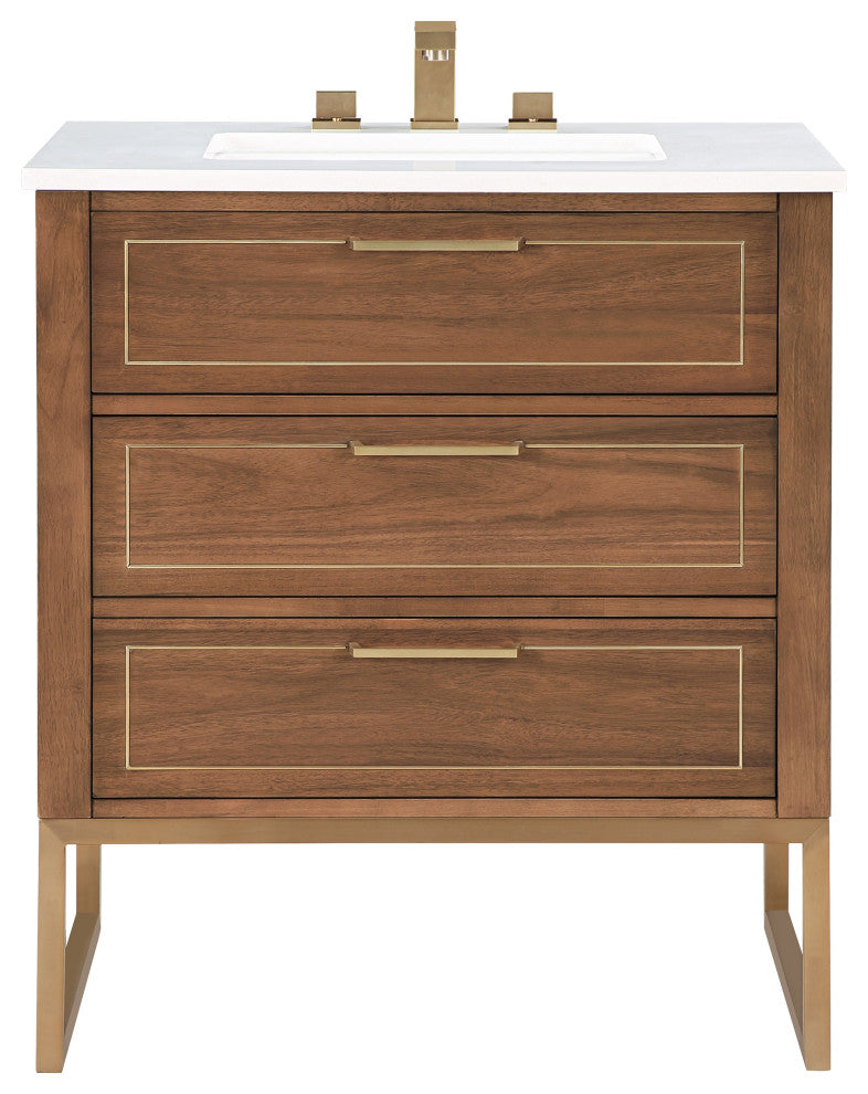 Markham 30" Single Vanity, Walnut/Satin Brass