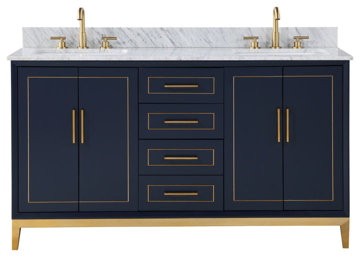 Gracie 60" Double Vanity, Pacific Blue/Satin Brass