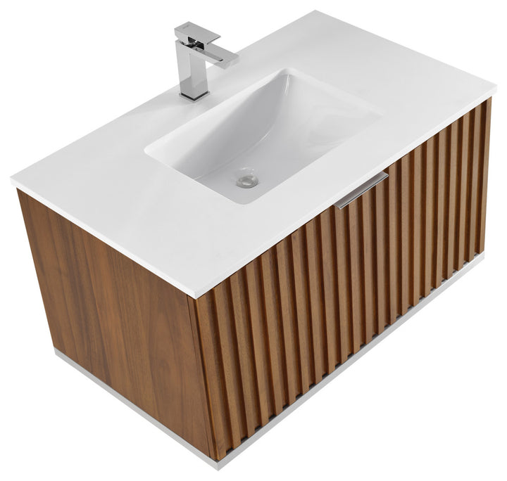 Terra 36" Single Floating Vanity, Walnut/Brushed Nickel