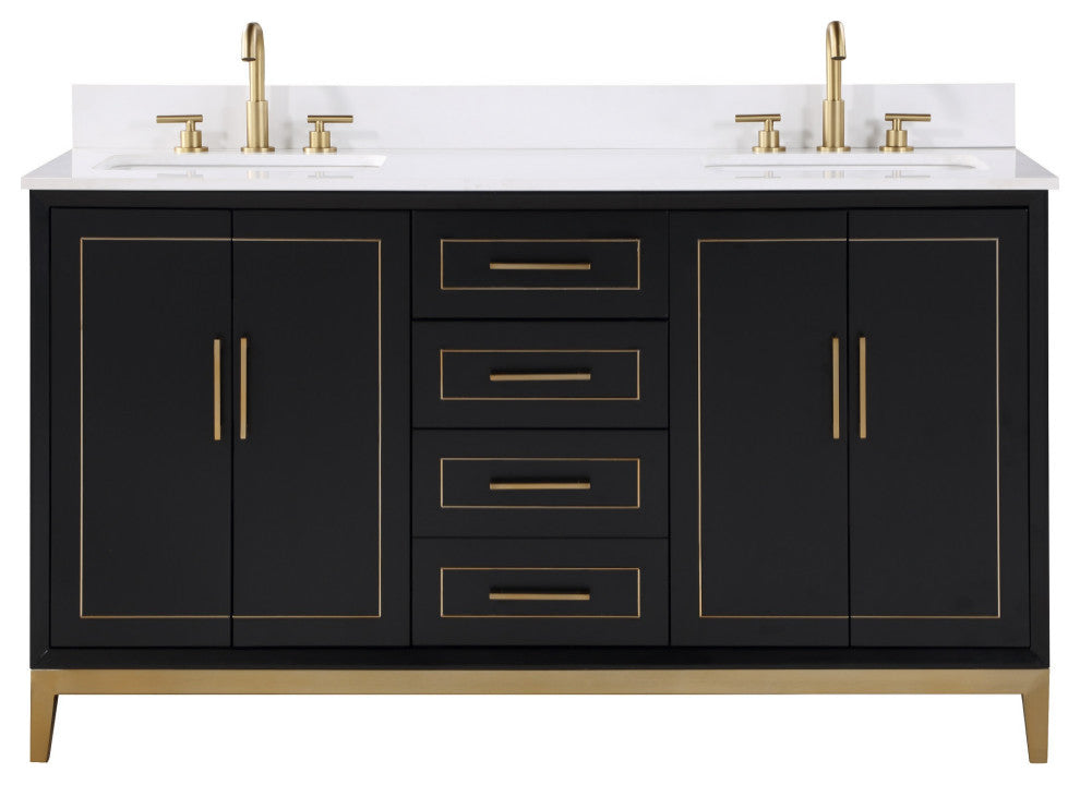 Gracie 60" Double Vanity, Midnight Black/Satin Brass