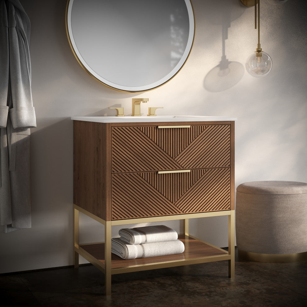 Diamond 30" Single Vanity, Walnut/Satin Brass