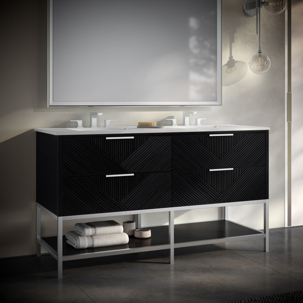 Diamond 60" Double Vanity, Charcoal Black/Brushed Nickel