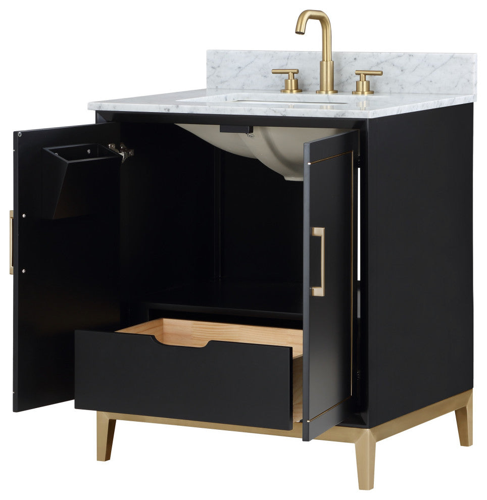 Gracie 30" Single Vanity, Midnight Black/Satin Brass