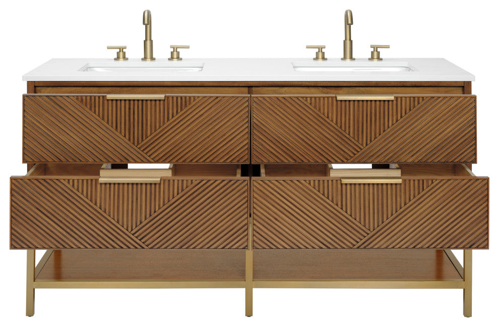 Diamond 60" Double Vanity, Walnut/Satin Brass