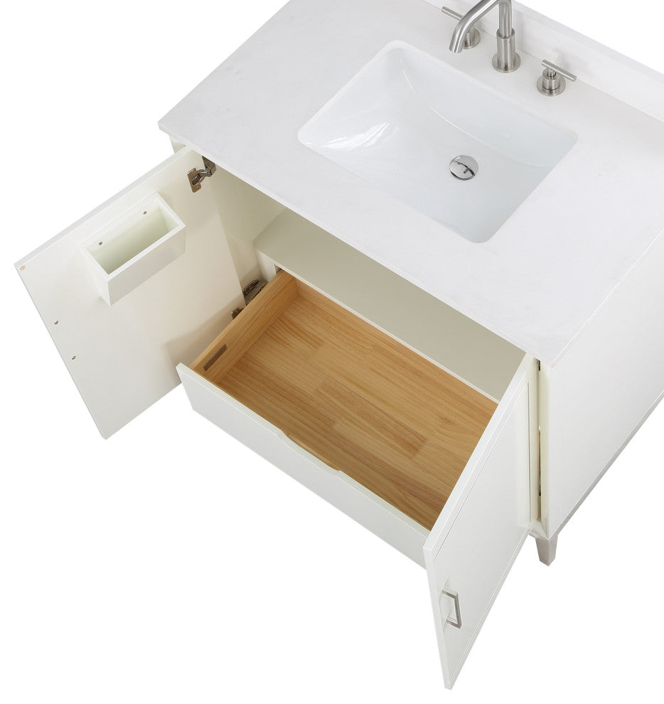 Gracie 36" Single Vanity, Satin White/Brushed Nickel