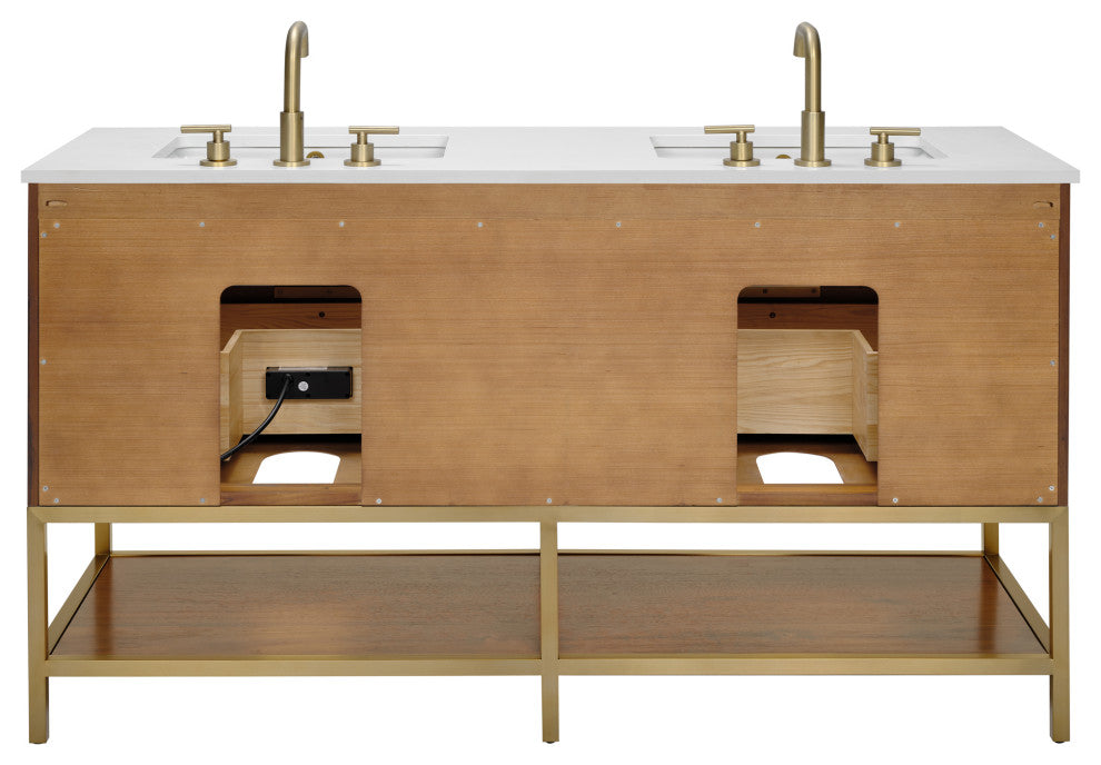 Diamond 60" Double Vanity, Walnut/Satin Brass