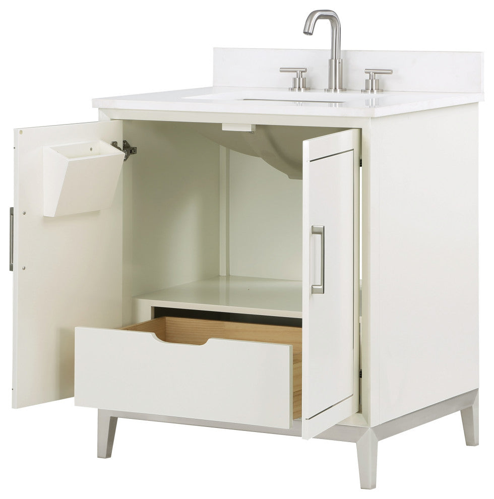 Gracie 30" Single Vanity, Satin White/Brushed Nickel