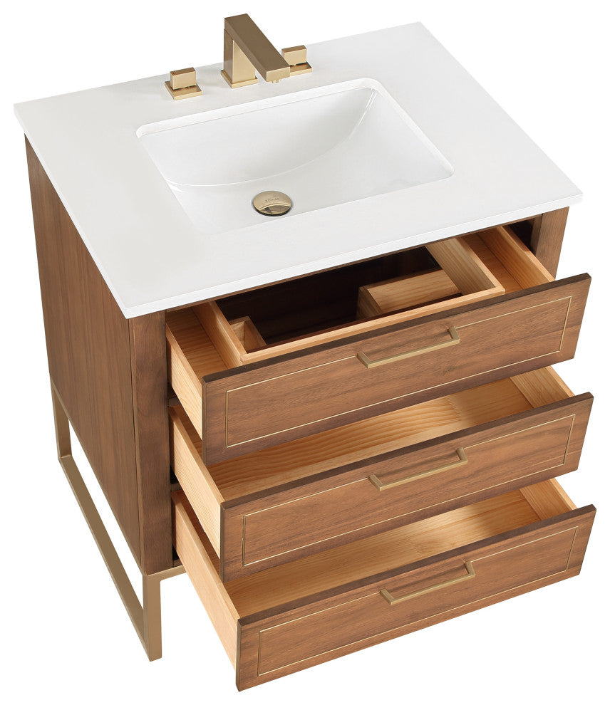 Markham 30" Single Vanity, Walnut/Satin Brass