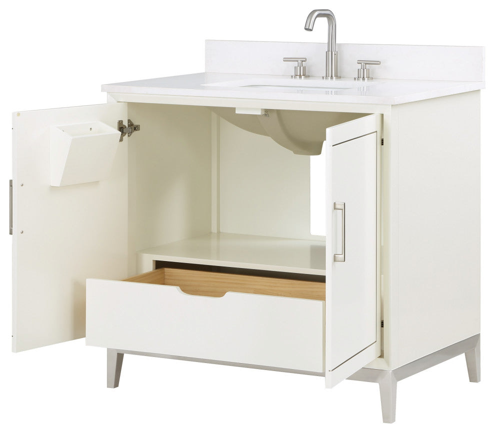 Gracie 36" Single Vanity, Satin White/Brushed Nickel