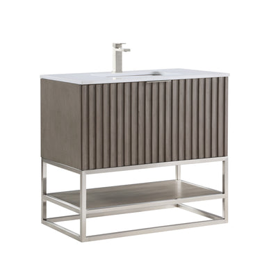 Terra 36" Single Bathroom Vanity in Greywash with Brushed Nickel