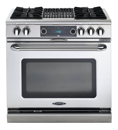 Connoisseurian 36″ Dual Fuel, Self Clean Range with Open Burners