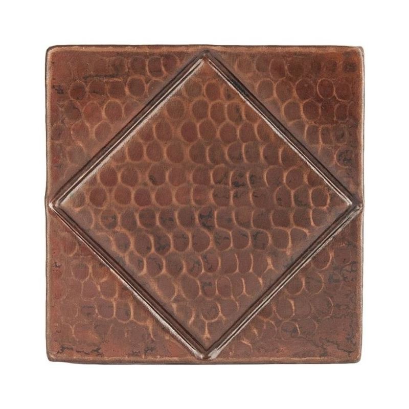4" x 4" Hammered Copper Tile with Diamond Design - Quantity 8